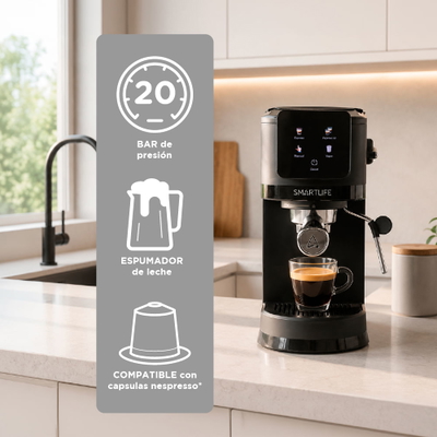 Cafetera Expreso SMARTLIFE Digital con Espumador- Apta Cafe molido y capsulas. SL-ECD5403N