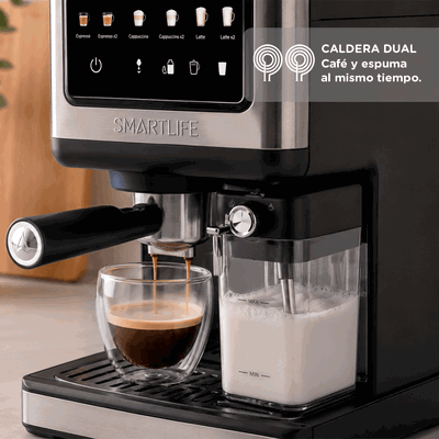 Cafetera Expreso SMARTLIFE Digital Automatica para Cafe molido y capsulas. ECDM5406N