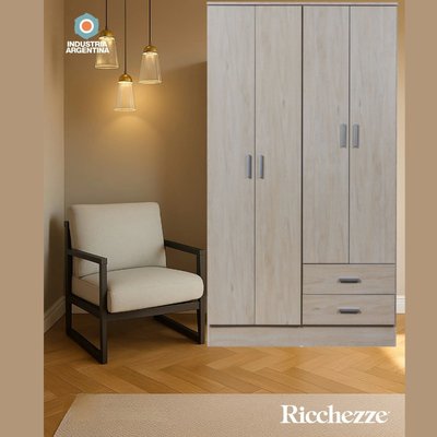 Ropero 4 puertas 2 cajones Ricchezze TANA ECO - Color FRESNO BLANCO