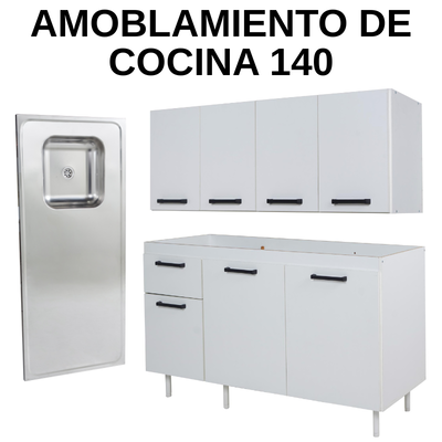 AMOBLAMIENTO DE COCINA 140- Modelo Turin- Color blanco