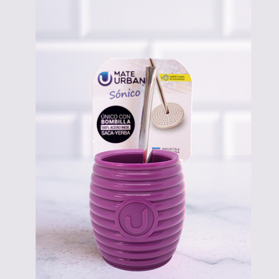 Mate Urbano SONICO con Bombilla Saca Yerba color FUCSIA