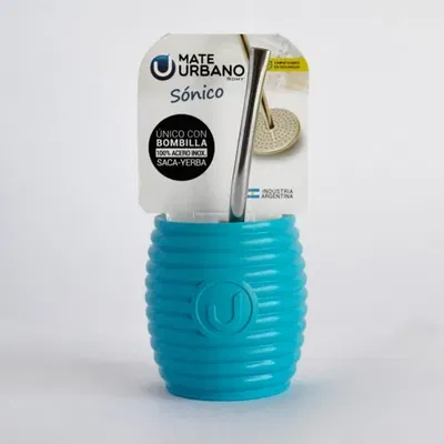 Mate Urbano SONICO con Bombilla Saca Yerba color AQUA