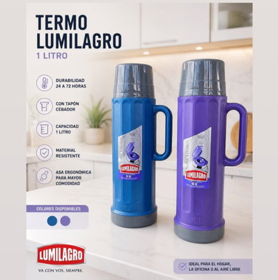 Termo LUMILAGRO super termica Con Pico Vertedor color Azul o Violeta