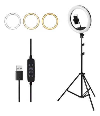Aro De Luz Led Frio Cálido Dinax 26cm con Trípode Hasta 2,1m