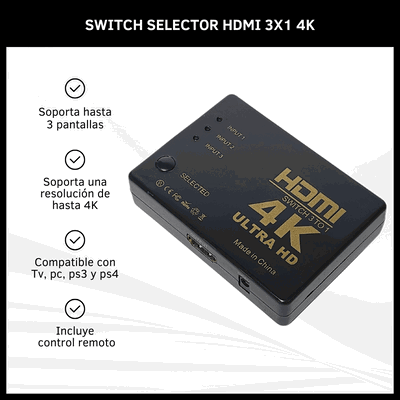 SWITCH DINAX SELECTOR HDMI 3X1 CON CONTROL DX-SSWHDMI31