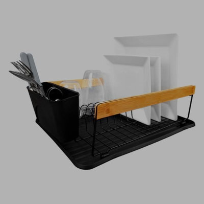 ESCURRIDOR SECA PLATOS METALICO MANGOS DE BAMBU MEDIDAS 42X30CM