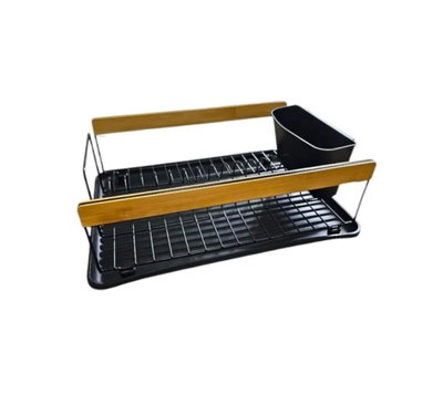 ESCURRIDOR SECA PLATOS METALICO MANGOS DE BAMBU MEDIDAS 42X30CM