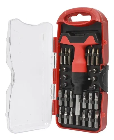 SET DE DESTORNILLADOR MANGO EN T + 25 PUNTAS + ESTUCHE