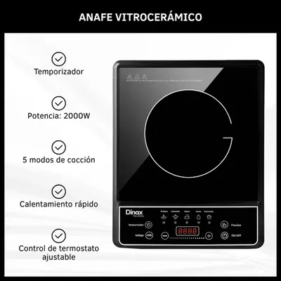 ANAFE VITROCERAMICO DINAX 2000W 1 HORNALLA 5 FUNCIONES H&A-VITROPORTABLE01