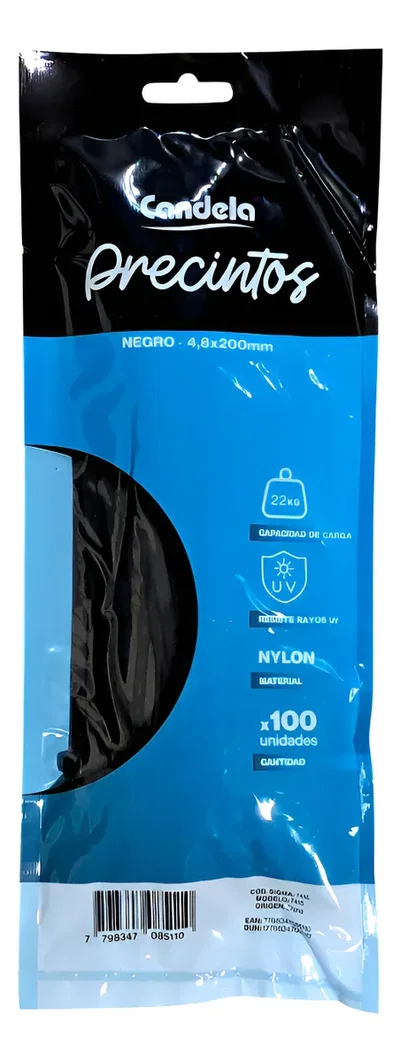 PRECINTO CANDELA 4.8X200MM NEGRO X 100 UNID.
