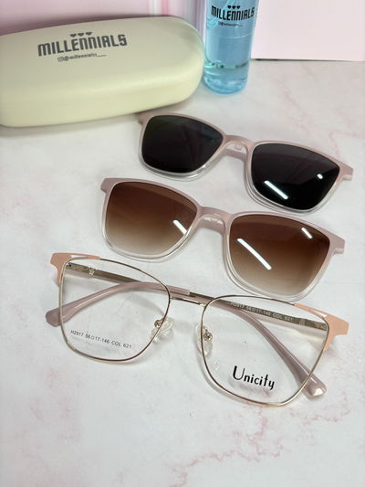 Clip on vuko dos placas rosa con dorado