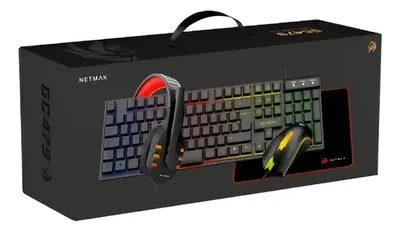 NETMAK COMBO GAMER / TECL RETROILUMINADO + MOUSE GAMER+ AURICULARES + PAD MOUSE / NM-GC479
