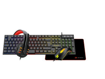 NETMAK COMBO GAMER / TECLADO RETROILUMINADO + MOUSE GAMER+ AURICULARES + PAD MOUSE 