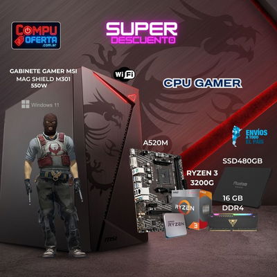 CPU GAMER RYZEN 3 3200G/A520M/16GB/SSD480GB/550W/GAB MSI