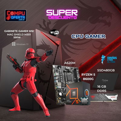 CPU GAMER RYZEN 5 8600G/A620M AM5/16GB DDR5/SSD480GB/550W/GAB MSI