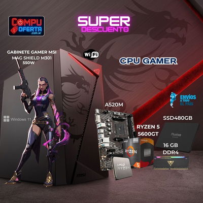 CPU GAMER RYZEN 5 5600GT/A520M/16GB/SSD480GB/550W/GAB MSI