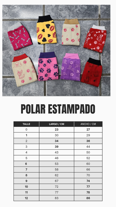 Tabla de medidas polar estampado