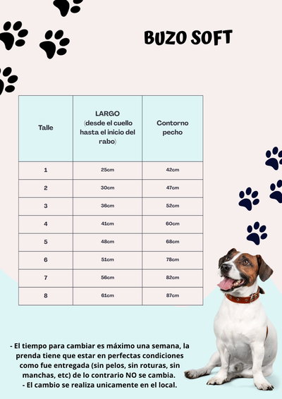 TABLA DE MEDIDAS BUZO SOFT