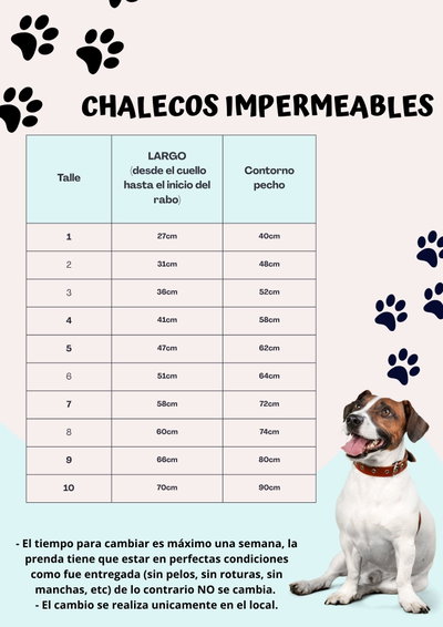 TABLA DE MEDIDAS CHALECOS IMPERMEABLES