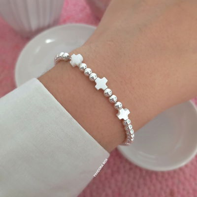 Pulsera Cruz Nacar blanco 