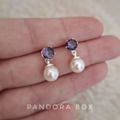 Aros perlas c/ cubic violeta - Laminado premium 