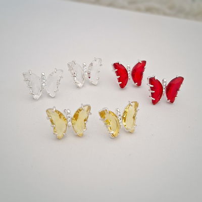 Aros Mariposa cristal - Plata 