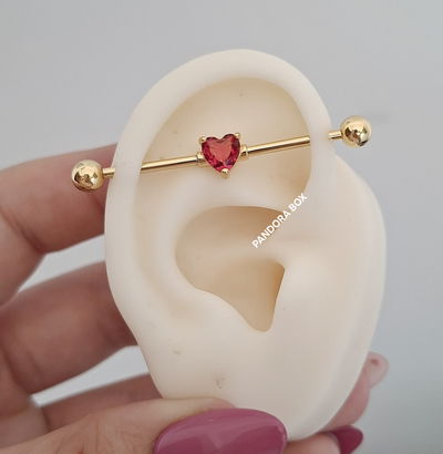 Barra cubic corazón rojo - Dorado 