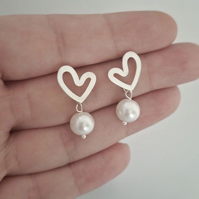 Corazón perla colgante - Ac. blanco