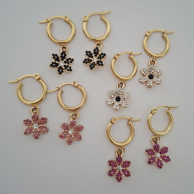 Argollas Flor strass - Dorado 