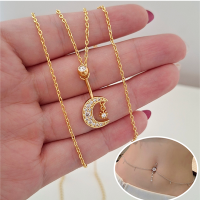 Piercing omb. Chain luna - Dorado 