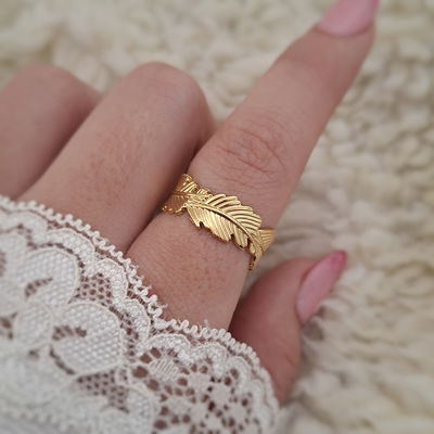 Anillo Hojas (Regulable) - Dorado 