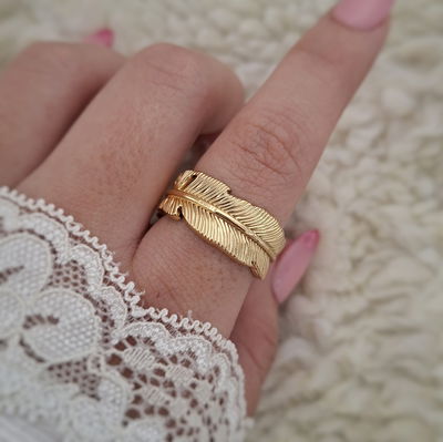 Anillo Pluma (Regulable) - Dorado 