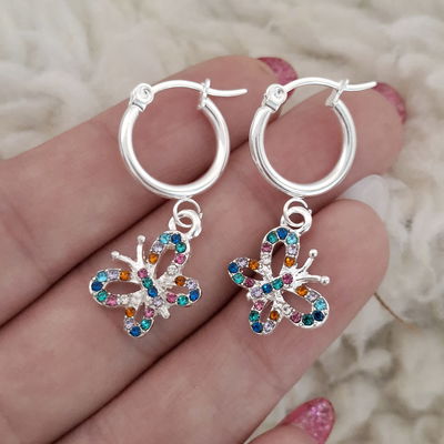 Argollas mariposa strass - Ac. blanco 