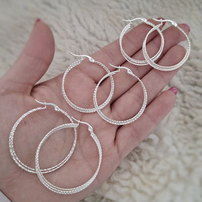 Argollas triple texturas - Ac. Blanco 