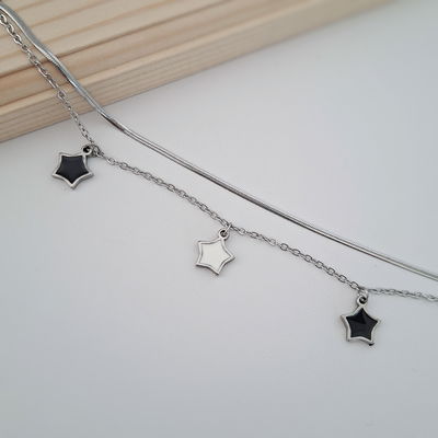 Pulsera doble estrella esmaltada - Acero 