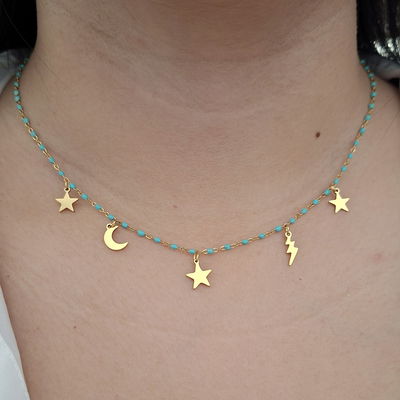 Collar turquesas dijes - Dorado 