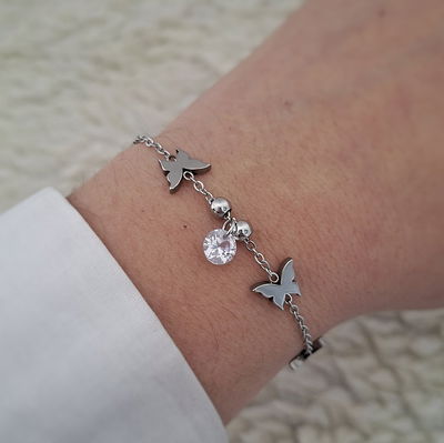 Pulsera mariposa dije brillo - Acero