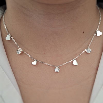  Collar dijes corazón - Ac. blanco