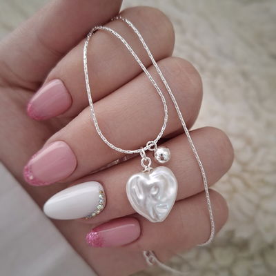 Collar corazón perla - Ac. blanco