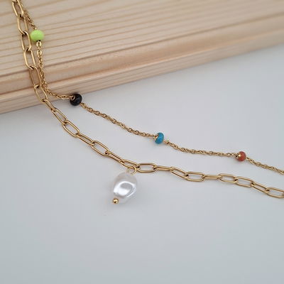 Pulsera doble perlin - Dorado