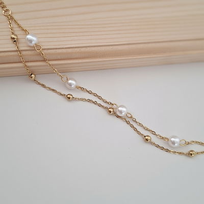 Pulsera doble malibu perlas - Dorado 