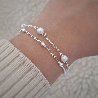 Pulsera doble Malibu perla - Ac. Blanco