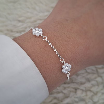 Pulsera Flor perla - Ac. Blanco
