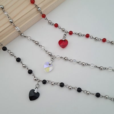 Pulsera dije cristal corazón - Acero