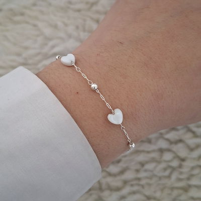 Pulseras Corazón Nacar - Ac. Blanco 