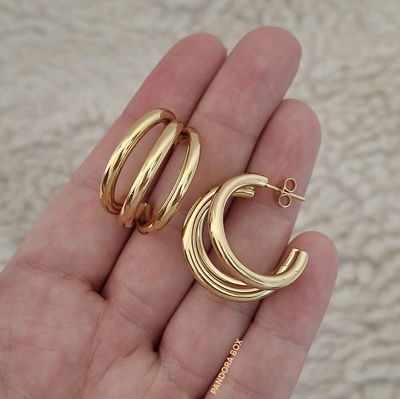 Aros semi-argollas Triple - Dorado