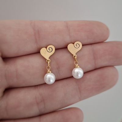 Aros Corazón perla colgante - Dorado