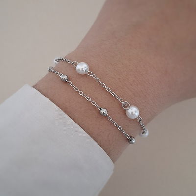 Pulsera doble Malibu perlas - Acero 