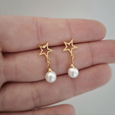 Aros Estrella perla colgante - Dorado 