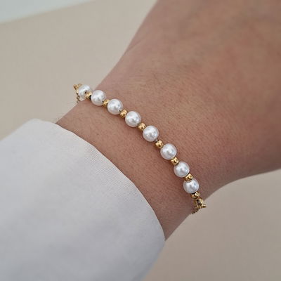 Pulsera perlas tensadas - Dorado 